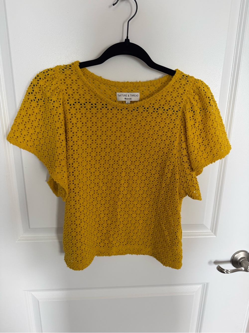 Madewell Mustard Yellow Eyelet Knit Short Sleeve Top-Sm